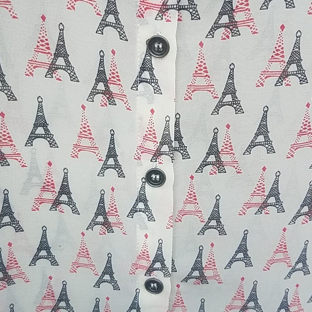 Eiffel Tower Print Sheer Tank W/ Pockets & Buttons - image 5